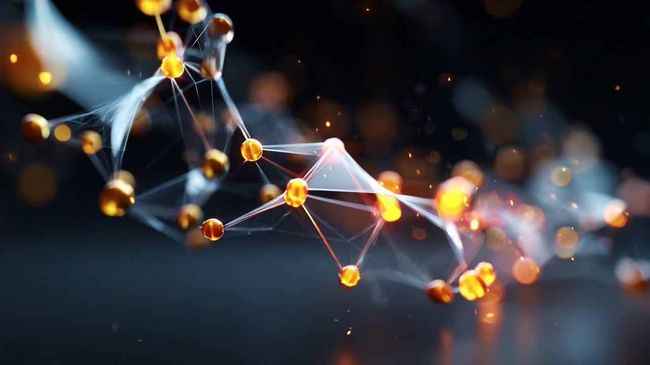 A mesmerizing representation of molecular structures illuminated with vibrant orange and white elements, showcasing the intricate beauty of connections in science and technology