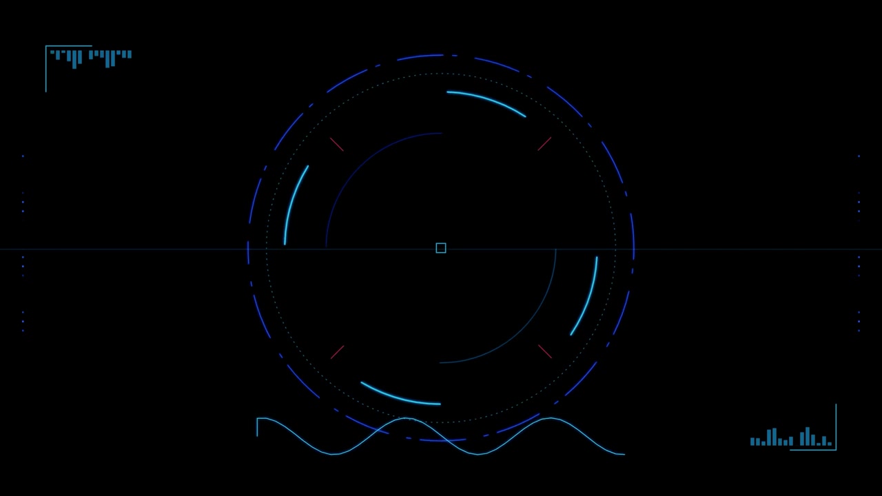 Futuristic Digital HUD Interface with Rotating Circular Elements
