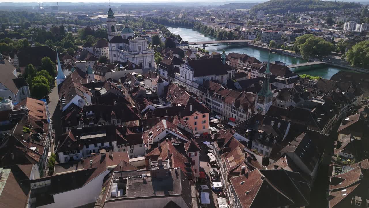 Solothurn baroque architecture style medieval old town Switzerland aerial drone