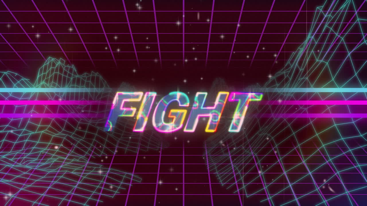 animación pantalla de videojuegos vintage con la lucha de palabras escrita