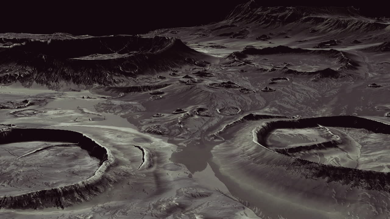 Detailed view of lunar landscape featuring craters and rugged terrain