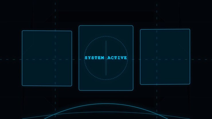 Futuristic Digital Interface Display with System Active Text