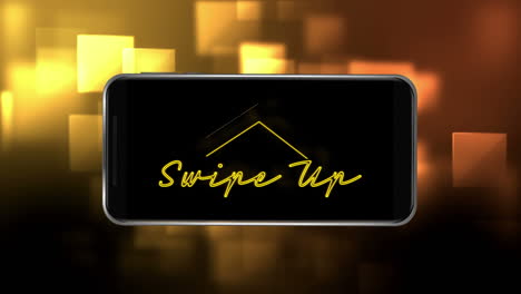 animación de palabras deslizando hacia arriba parpadeando en la pantalla de un teléfono inteligente sobre fondo amarillo