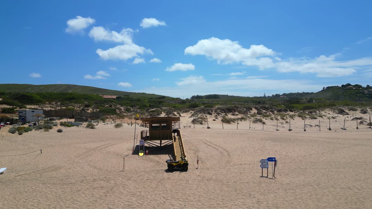 Aerial circular iew from a lifeguard tower in Guincho beach,Cascais,Portugal