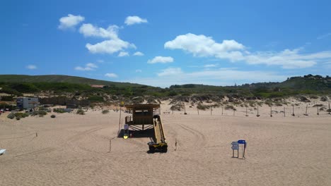 aerial circular iew from a lifeguard tower in guincho beach,cascais,portugal