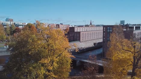 revealing drone shot of city center of tampere