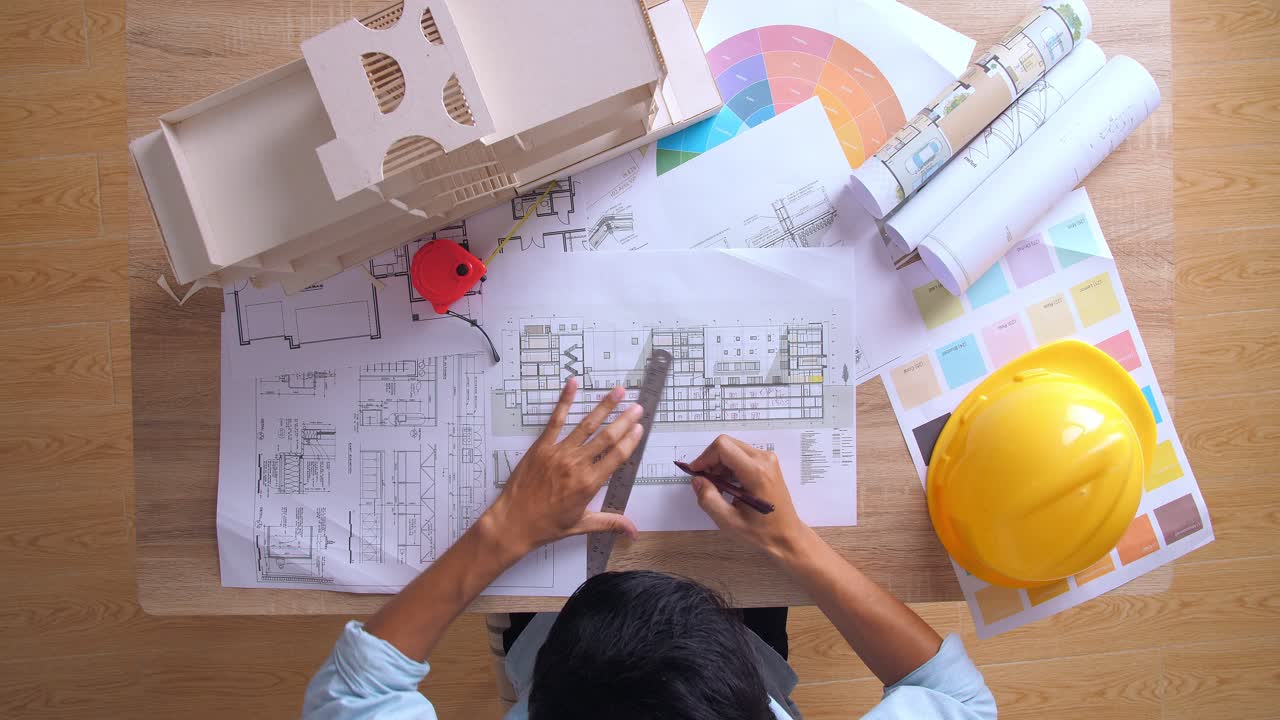 arquitecto trabajando con planos