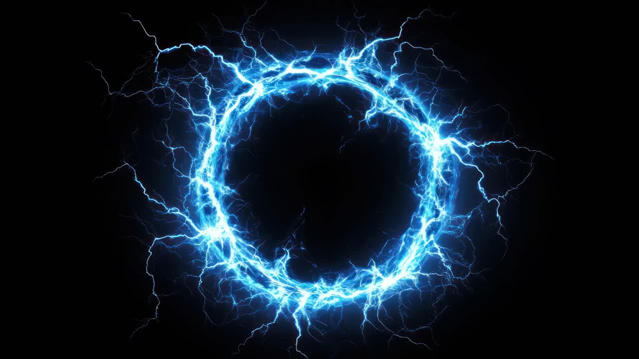 Dynamic video of a glowing blue energy ring on a black background, captured from a frontal angle