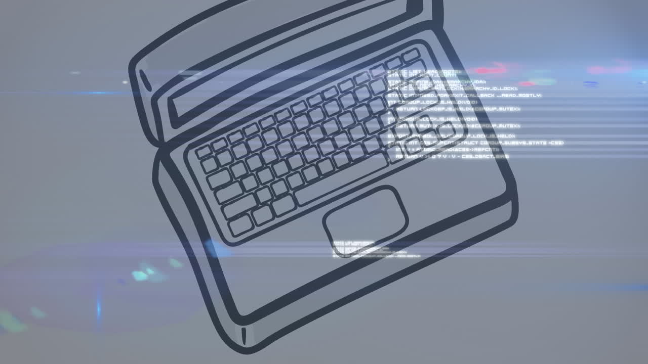 animación del procesamiento de datos sobre el dibujo de la computadora portátil