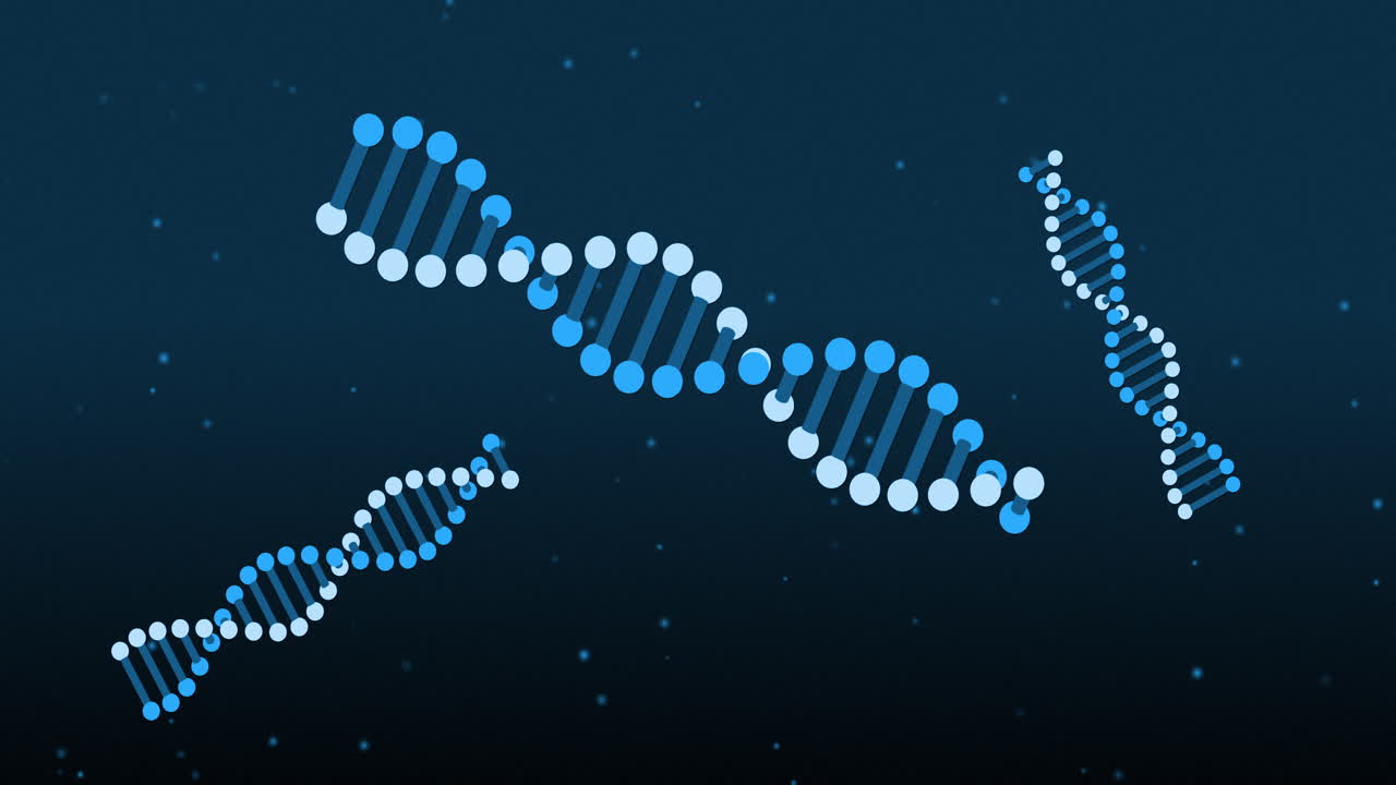 animación de cadenas de adn sobre un fondo azul