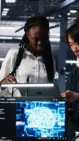 vertical video team of data center engineers using machine learning algorithms