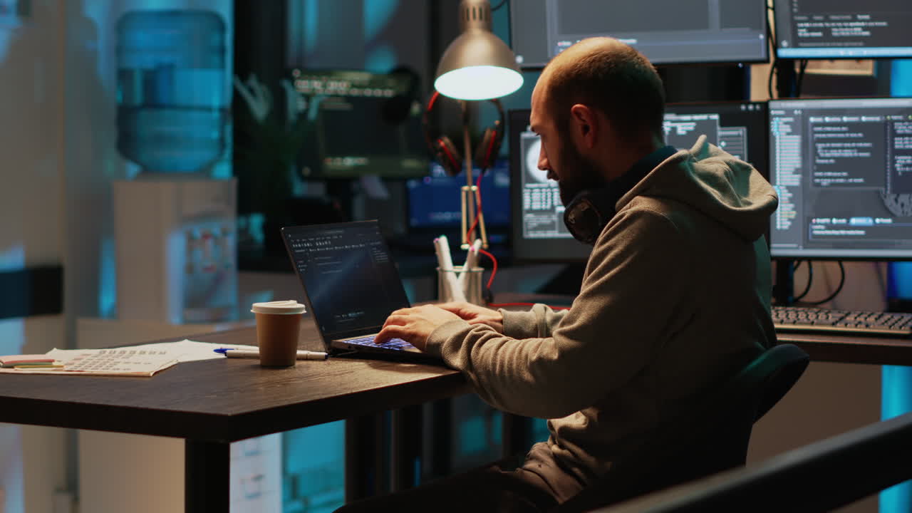 Programmer working late at night in the office