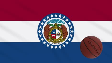 missouri flag waving and basketball ball rotates, loop