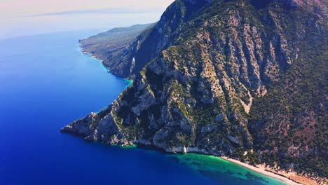 Aerial-view-of-scenic-seascape-with-garrigue-vegetation-area-at-Datça-peninsula,-Emecik,-Turkey