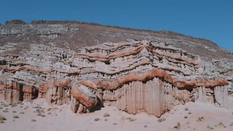 Red-Rock-Canyon-in-the-California-Mojave-Desert-on-a-summer-day,-Aerial-Pan