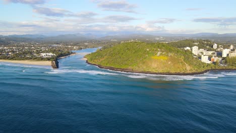 Burleigh-Heads-National-Park---Panorama-Of-Burleigh-Headland-And-Tallebudgera-Creek-Seawall-In-Gold-Coast-City,-Australia