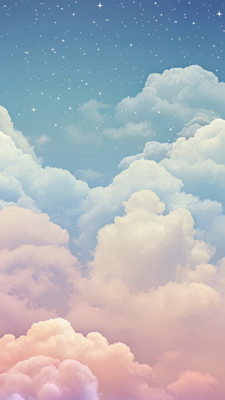 Dreamy pastel clouds and starry sky captured from a low angle, creating a serene and ethereal