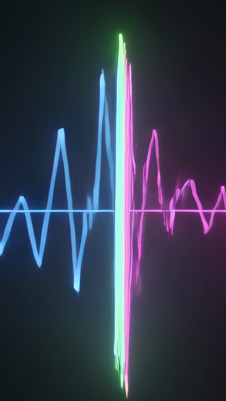 Vertical video: Frames driving color traces on center line showing sound peak then settling to sine