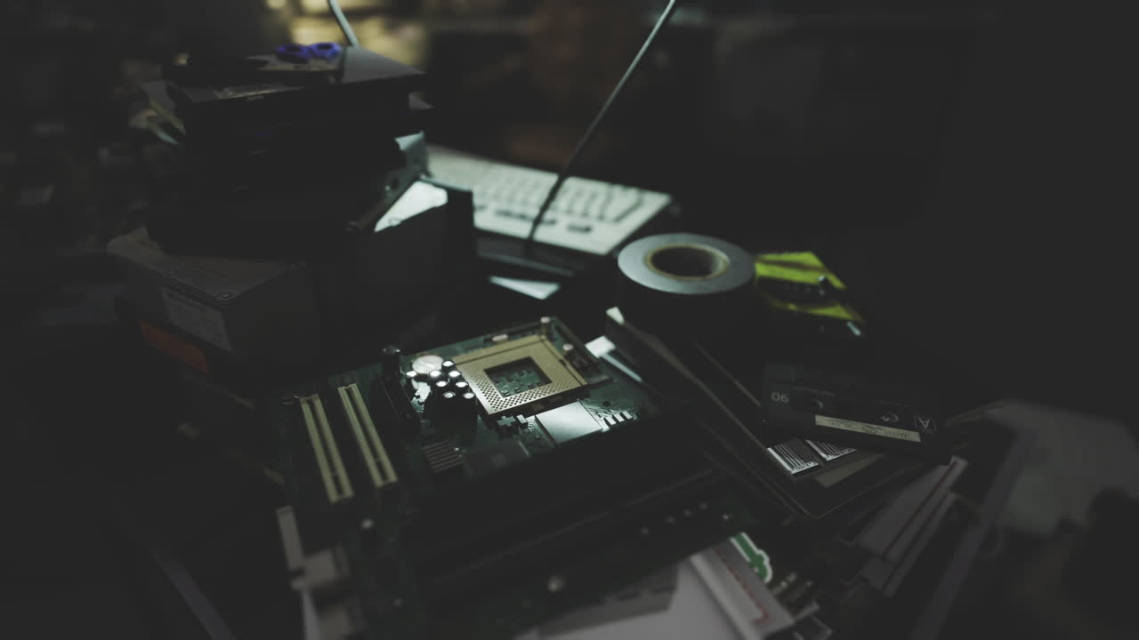 Neglected electronic components covered with grime and forgotten layers