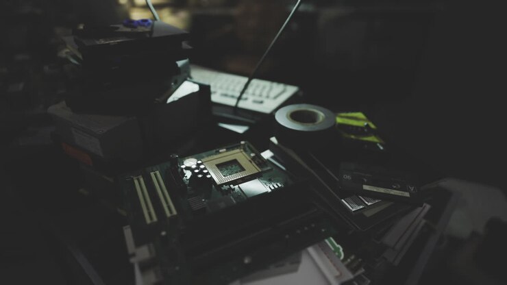 Neglected electronic components covered with grime and forgotten layers