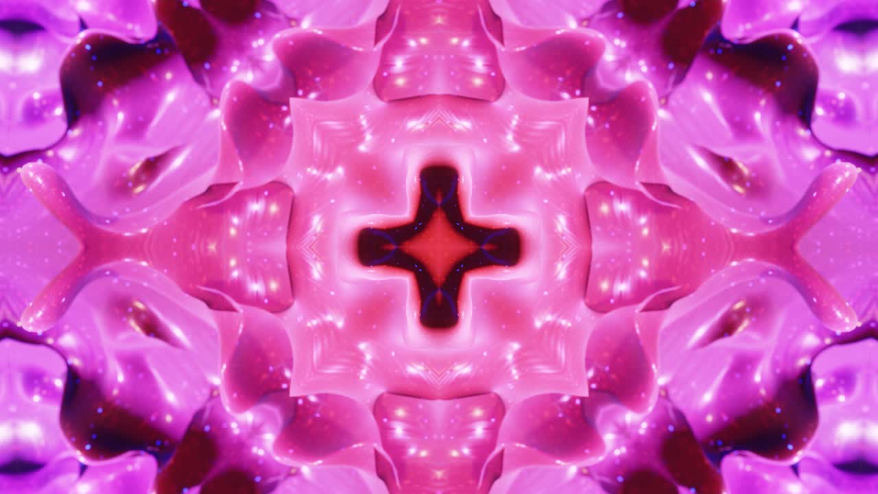 추상적인 대칭 3d 구조는 액체 칼레도스코프와 같은 루프 애니메이션, 반이는 빛과 함께 부드러운 색상 그라디언트, 추상적인 파동과 함께 칼레도코프 효과, 아름다운 추상적인 bg 3d 패턴.