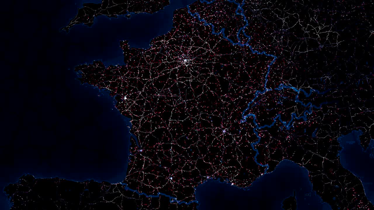 mapa de francia. vista nocturna desde el espacio.