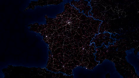 map of france. night view from space.
