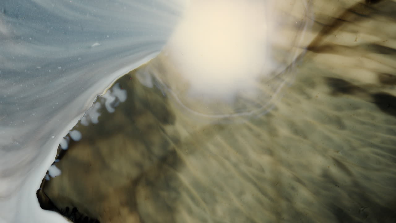 Greyish ink expansion in dark green fluid