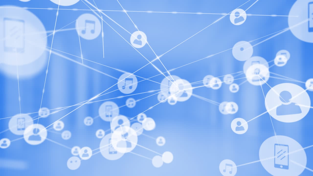 파란색 배경에 아이콘으로 연결 네트워크의 애니메이션