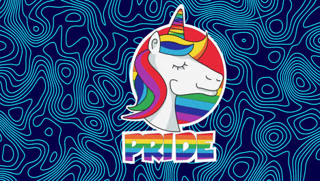 Animation of pride text over shapes on blue background
