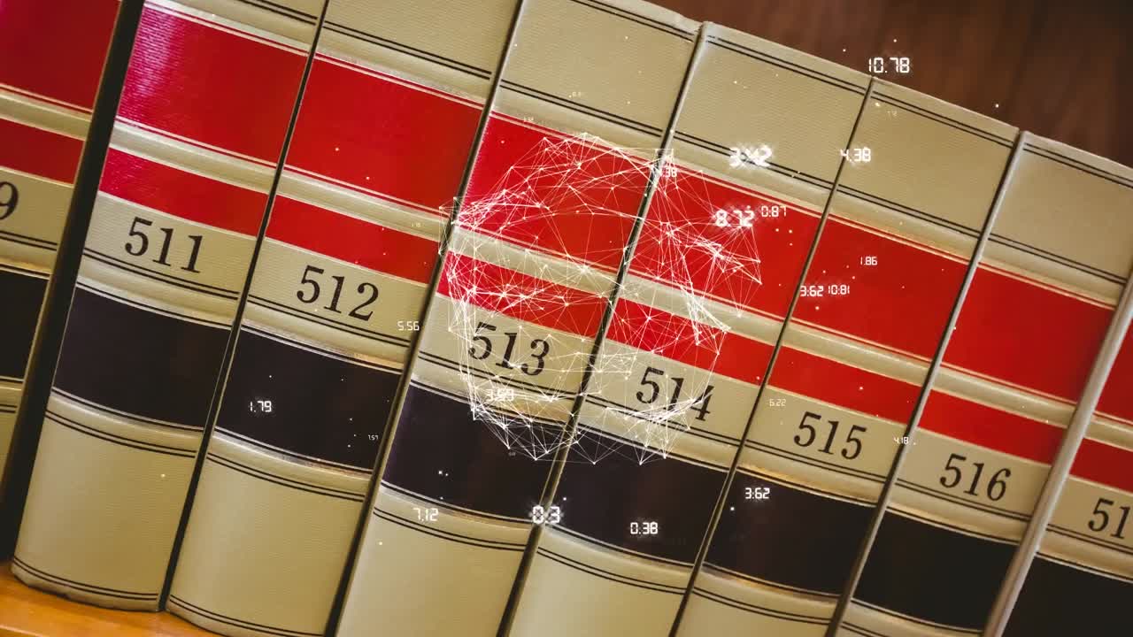 도서관에서 책과 함께 선반에 연결의 네트워크와 함께 지구의 애니메이션