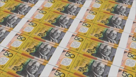 billetes de 50 dólares australianos impresos por una prensa de dinero