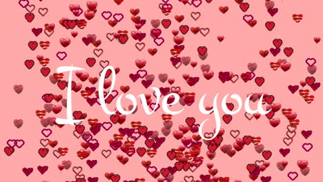 i love you text with hearts on pink background