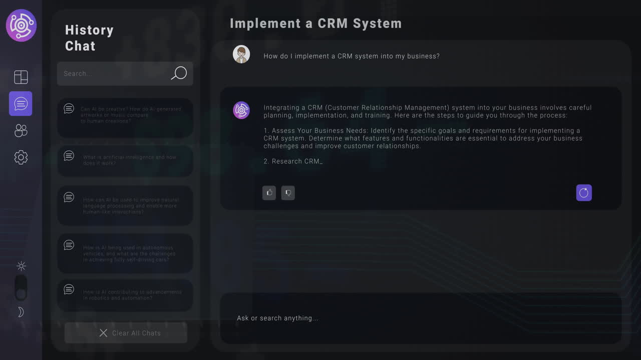Animation of stock market over digital ai chat