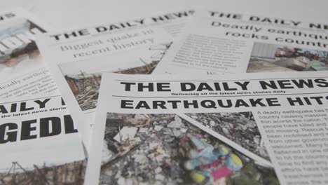 titular de periódico con la devastación causada por el desastre del terremoto 13