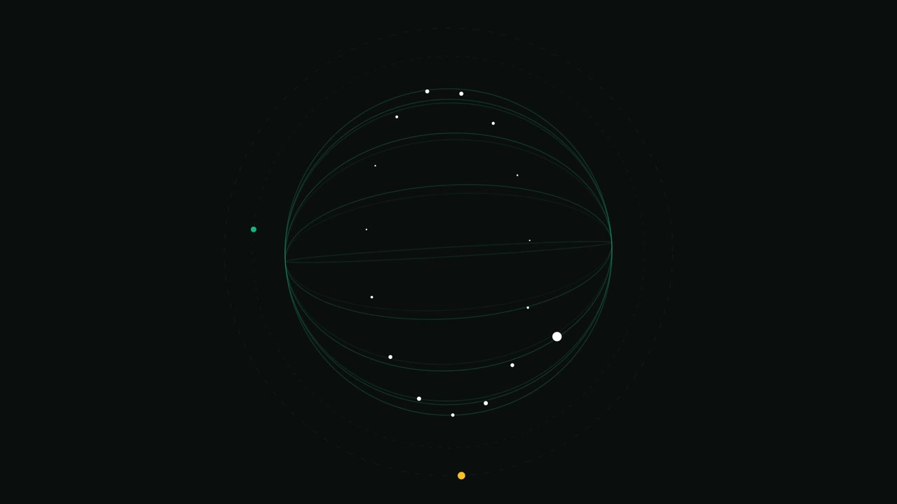 Abstract Rotating Sphere with Orbiting Particles and Geometric Lines