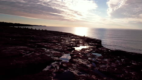 aerial shot of sunset on lake superior