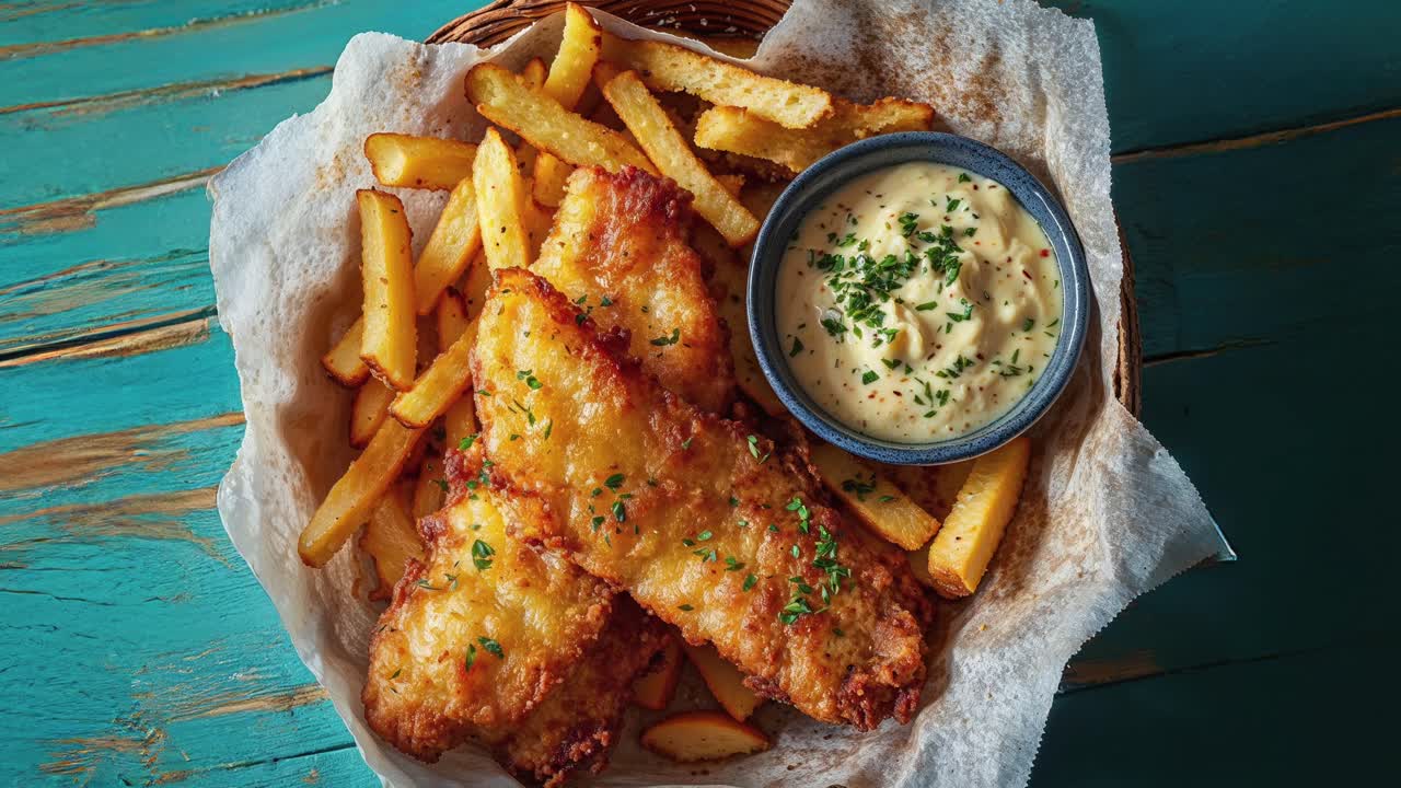 Sprøde fish and chips med tartarsauce