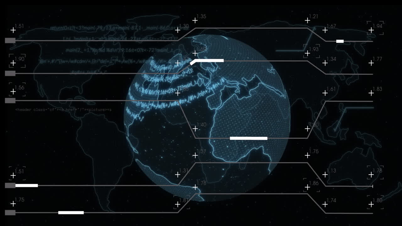 Animation of data processing with globe over world map