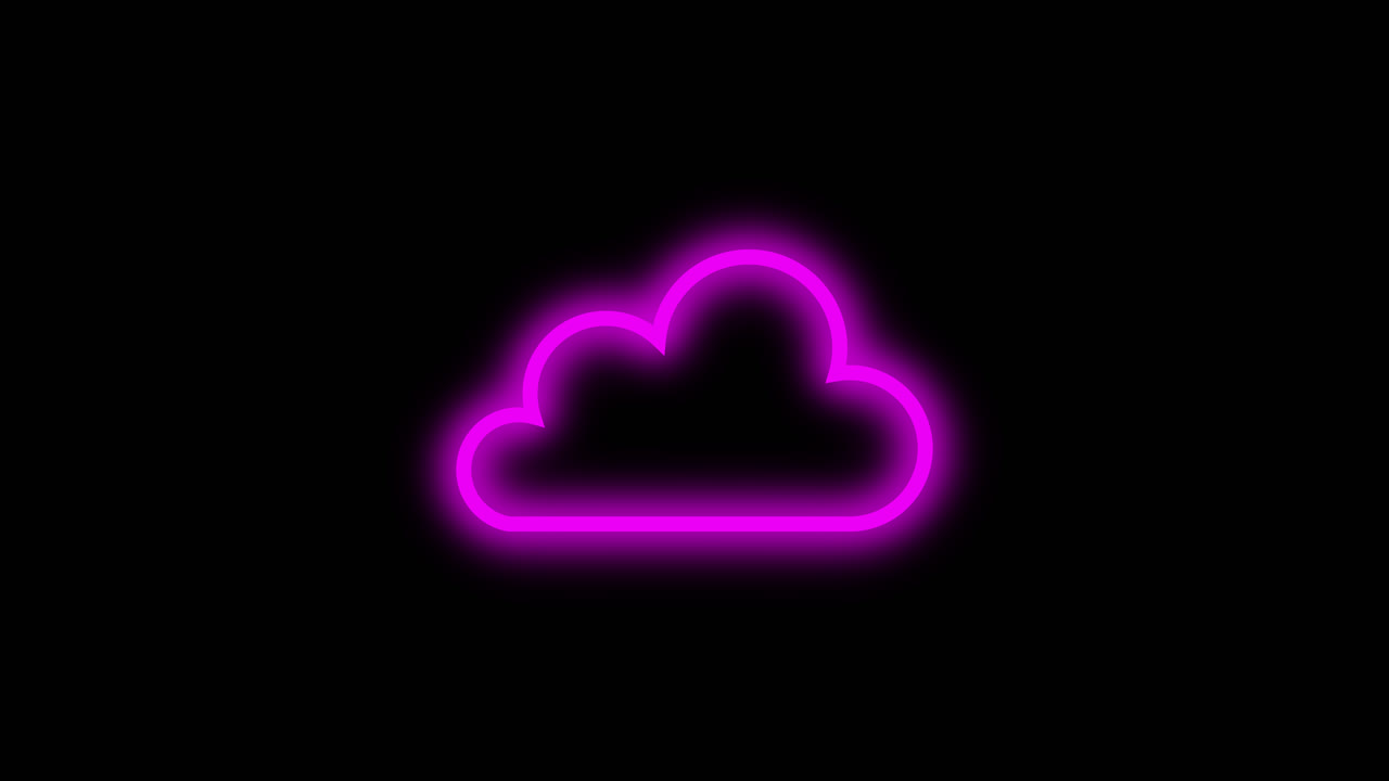 Neon Pink Cloud Icon Animation on Black Background