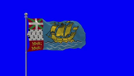 saint pierre and miquelon 3d illustration of the waving flag on a pole with chro