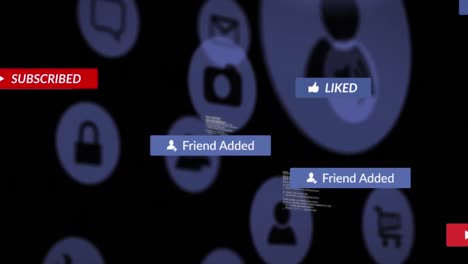 Animation-Von-Social-Media-Texten-Auf-Bannern-Mit-Digitalen-Symbolen-Auf-Schwarzem-Hintergrund