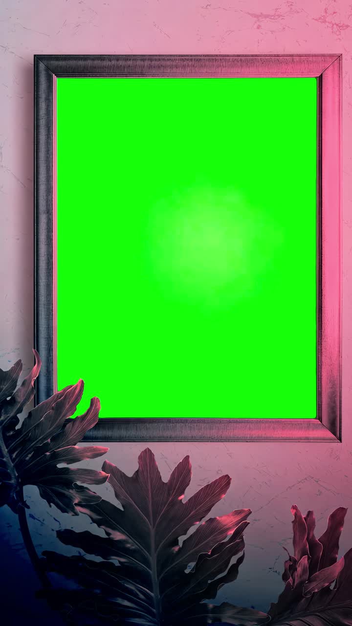 Picture frame on wall, live mockup animation, transparent 4K video, green screen