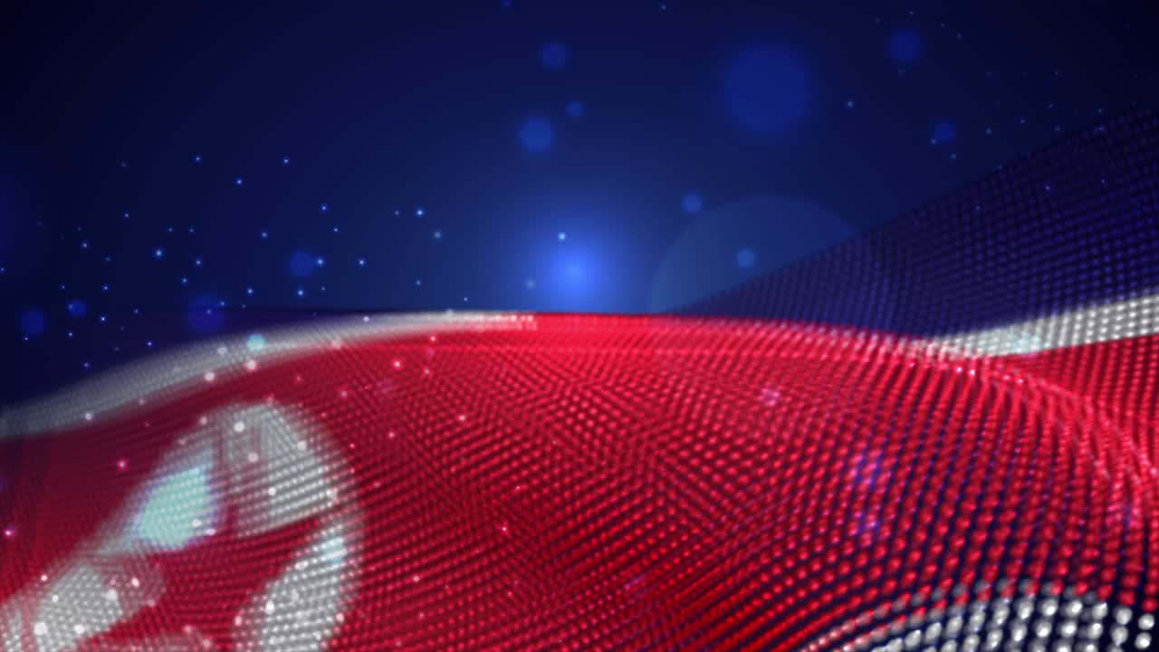 Korea waving flag on blue background with bright flares, motion loop