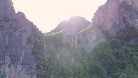 Tropical-Island-Mountains,-Humid-Foggy-Misty-Morning