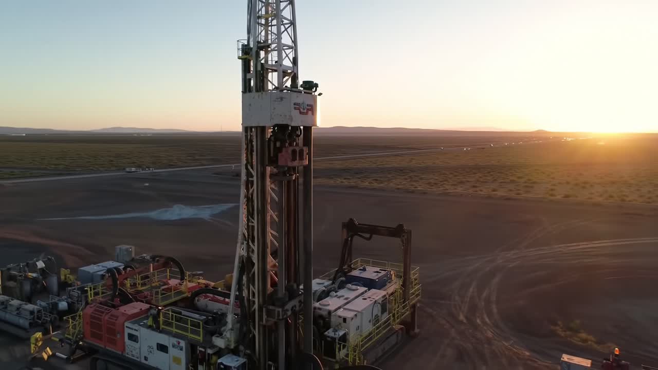 Drilling at Sunrise in Remote Desert Location With Advanced Equipment