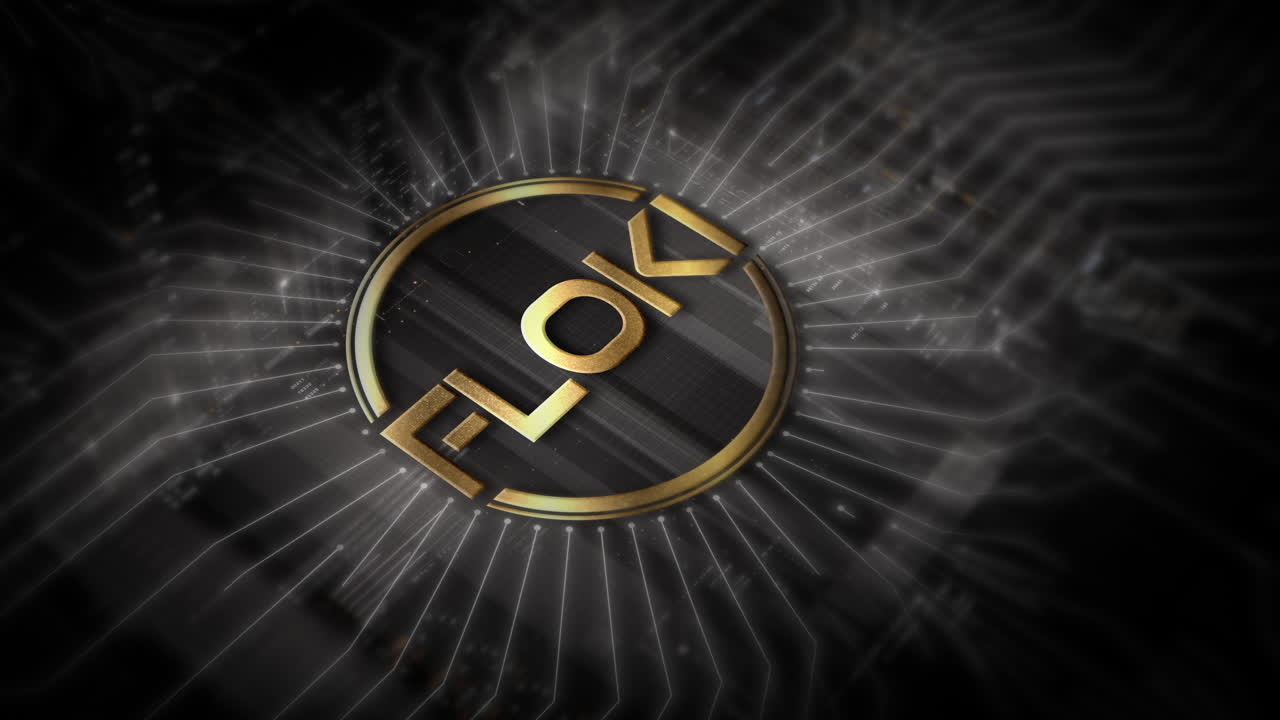 Futuristic digital background highlighting advanced cryptocurrency and encryption technology, featuring blockchain networks and secure cryptographic systems : FLOKI