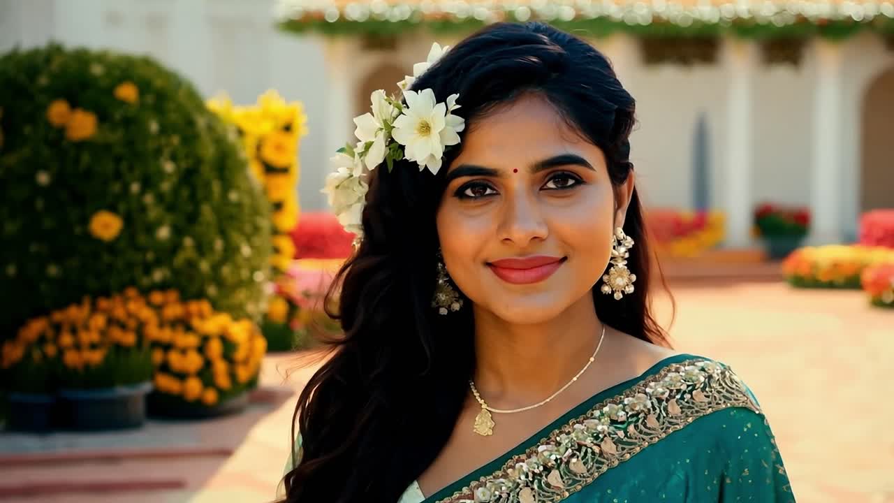 Beautiful Indian Woman in Green Saree