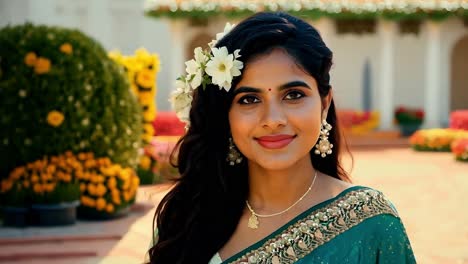 beautiful indian woman in green saree