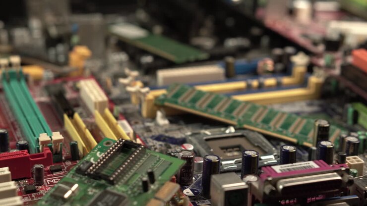 Electronic Waste, Computer Motherboard and Parts, Close Up